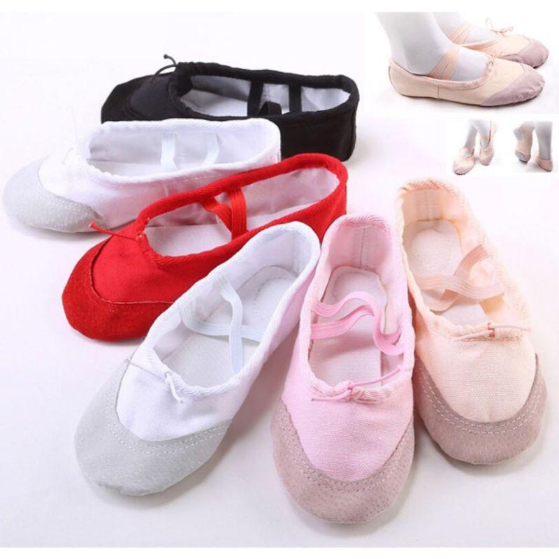 Giày múa ballet vải canvas, mũi bọc da cho TRẺ EM (Size 25-34)