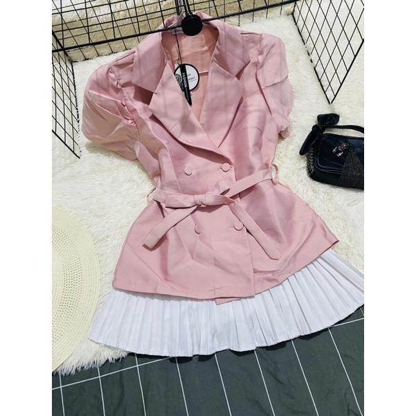 Sét Áo cổ Đầm xếp ly, chất Gân Hồng Kong cao cấp dày dặn, ko nhăn/Set vét tiểu thư sang trọng