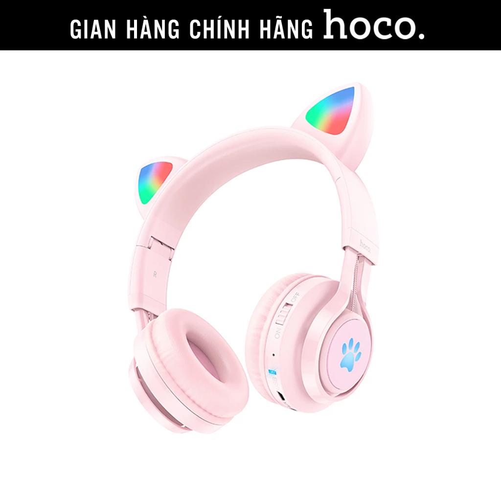 Tai nghe chụp tai mèo không dây Bluetooth Hoco W39, tai nghe có đèn led cho trẻ em, 10h nghe nhạc hàng chính hãng Hoco Mall