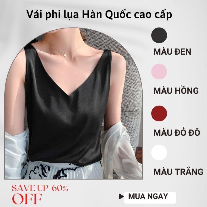 Áo hai dây nữ cổ tim mặc trong áo vest dễ thương, chất vải lụa satin Hàn Quốc cao cấp thoáng mát, sang trọng - LARI