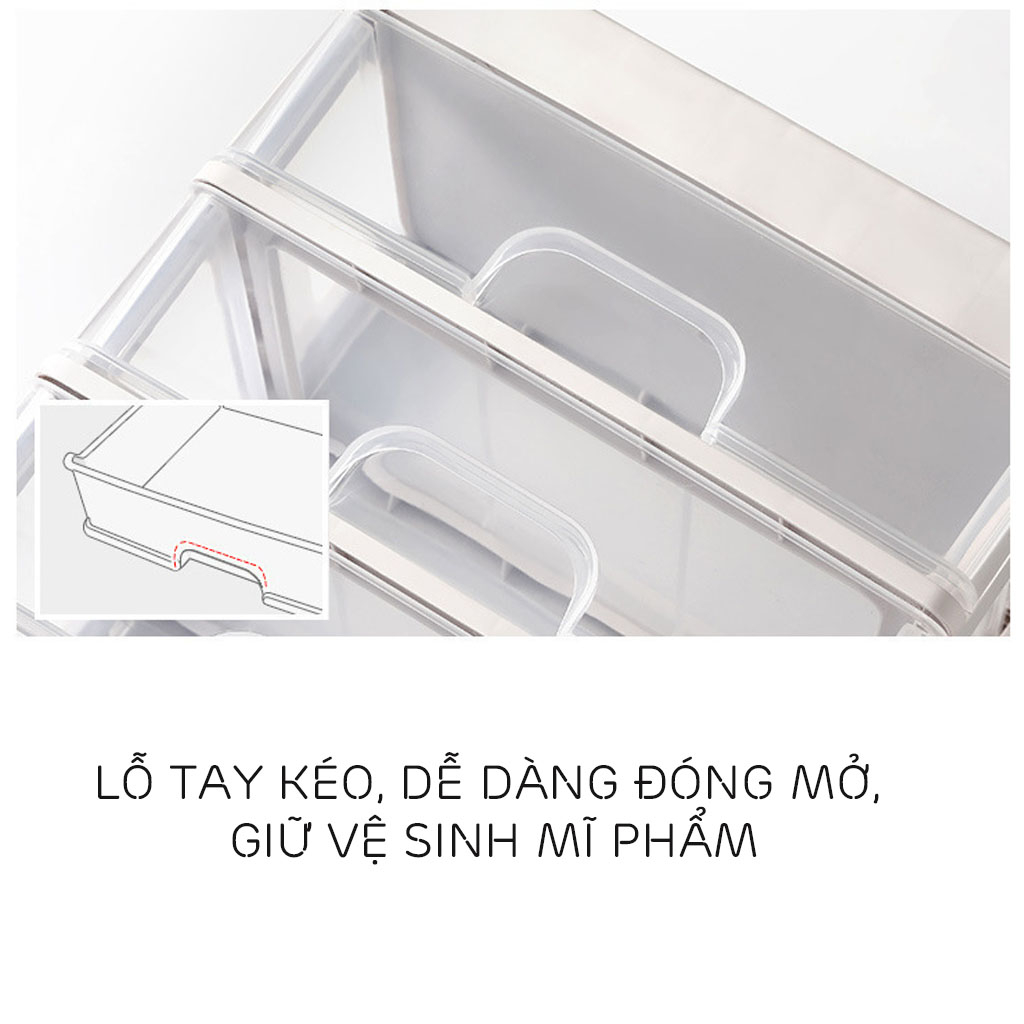 Tủ mini để bàn ngăn kéo trong suốt nhiều tầng với kệ mĩ phẩm phía trên đa năng TB13