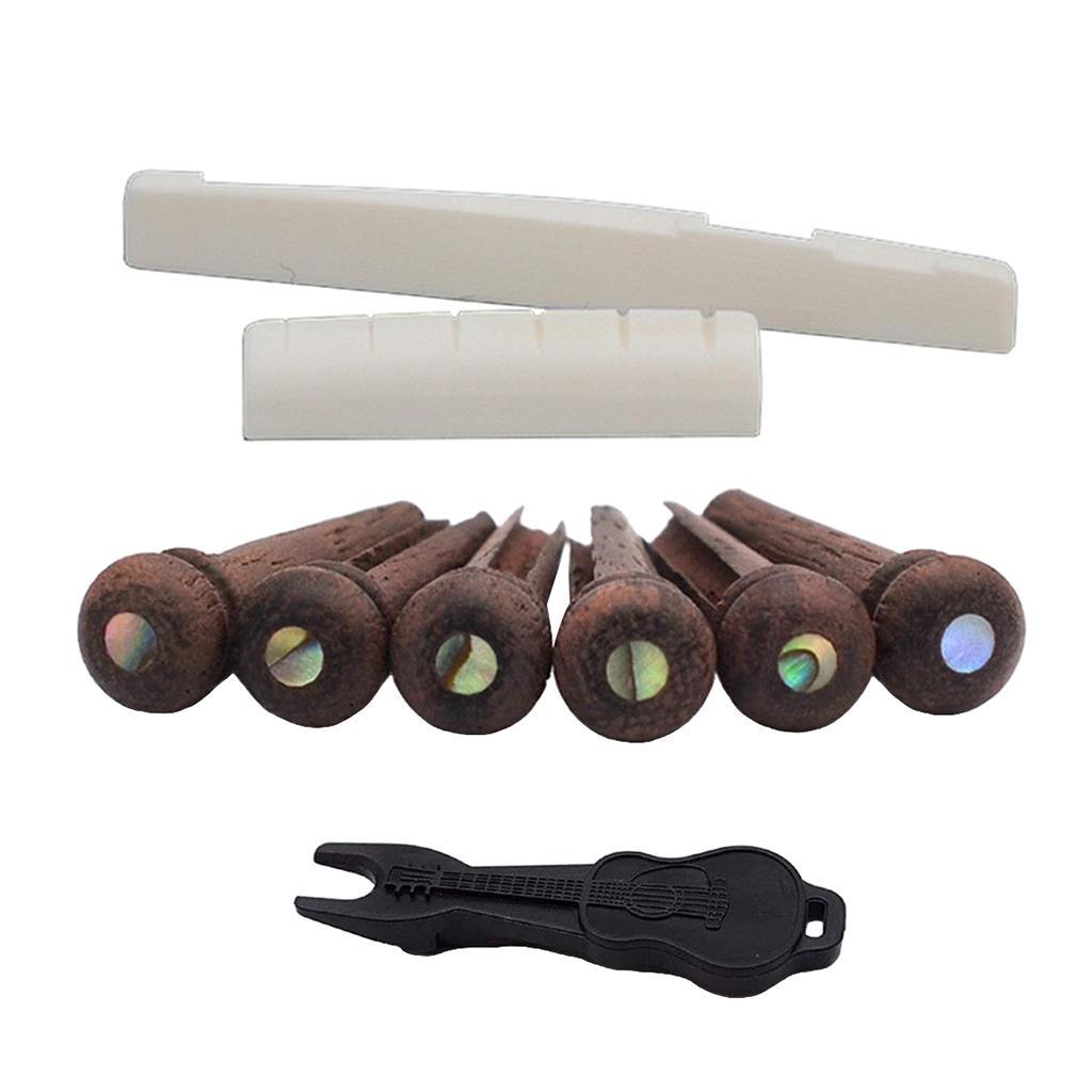 Acoustic Guitar Bone Bridge Saddle and Nut ,Rosewood Bridge Pins Dot