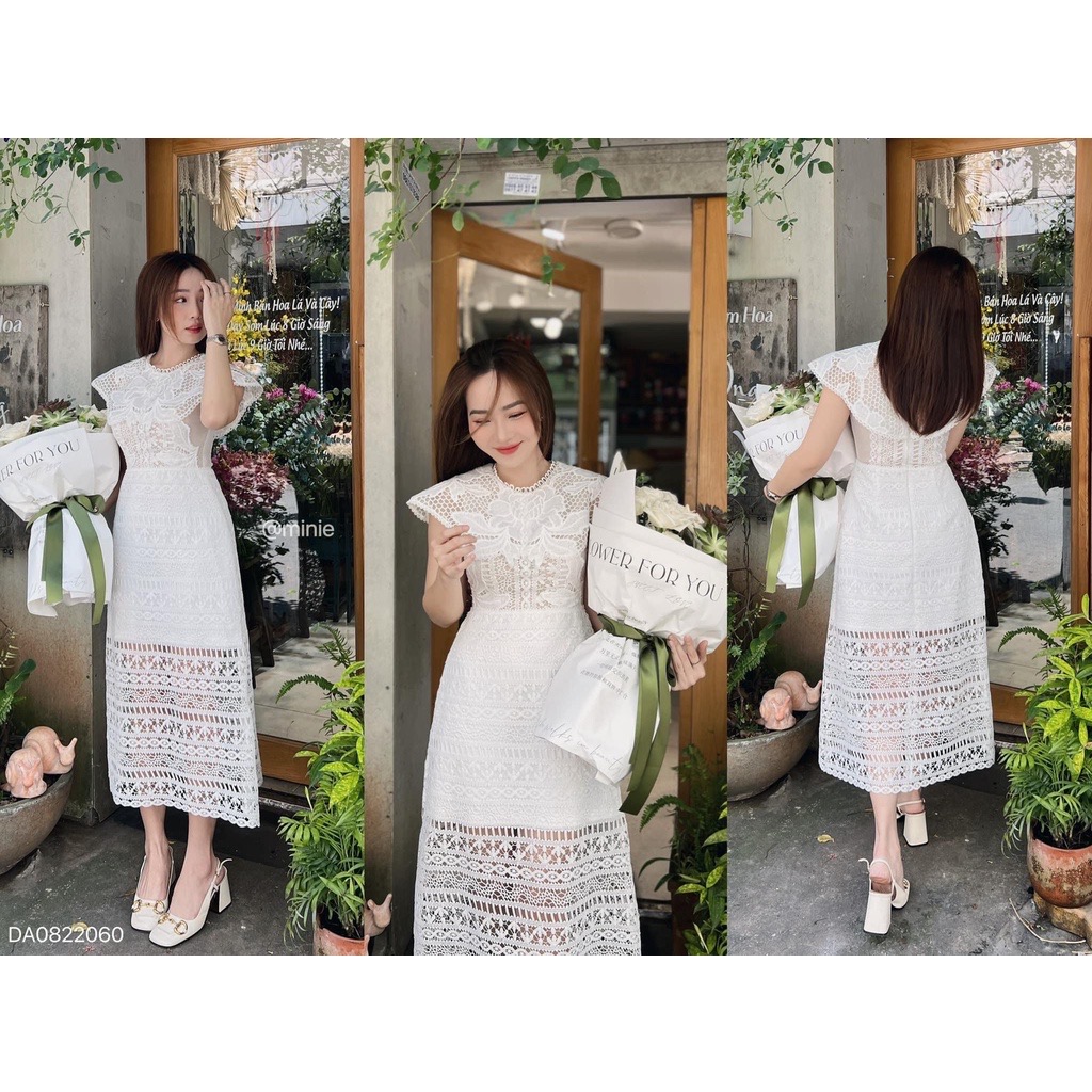 Đầm ren sát nách bèo vai tiểu thư đầm dự tiệc nữ sang trọng