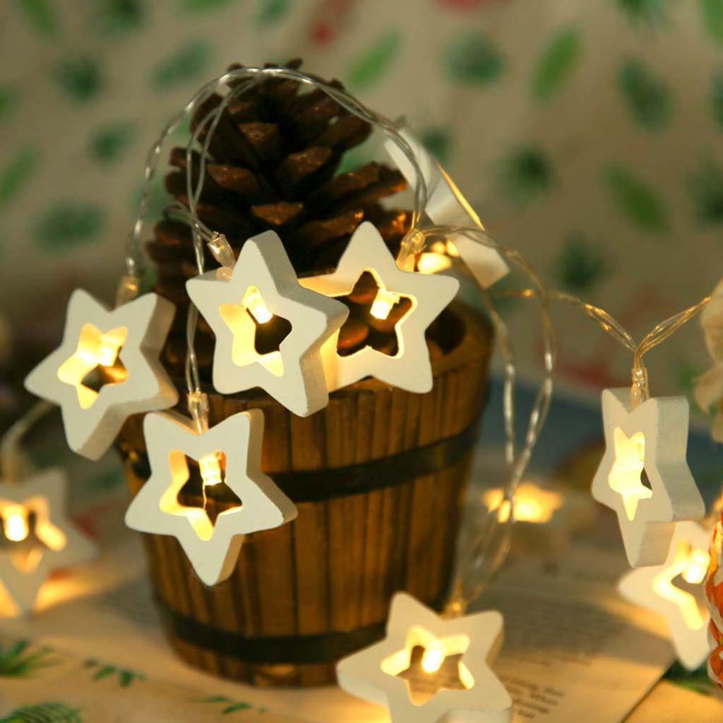 Đèn trang trí Giáng sinh Ngôi sao bằng gỗ 10 đèn LED Quà tặng Đèn dây Xmas