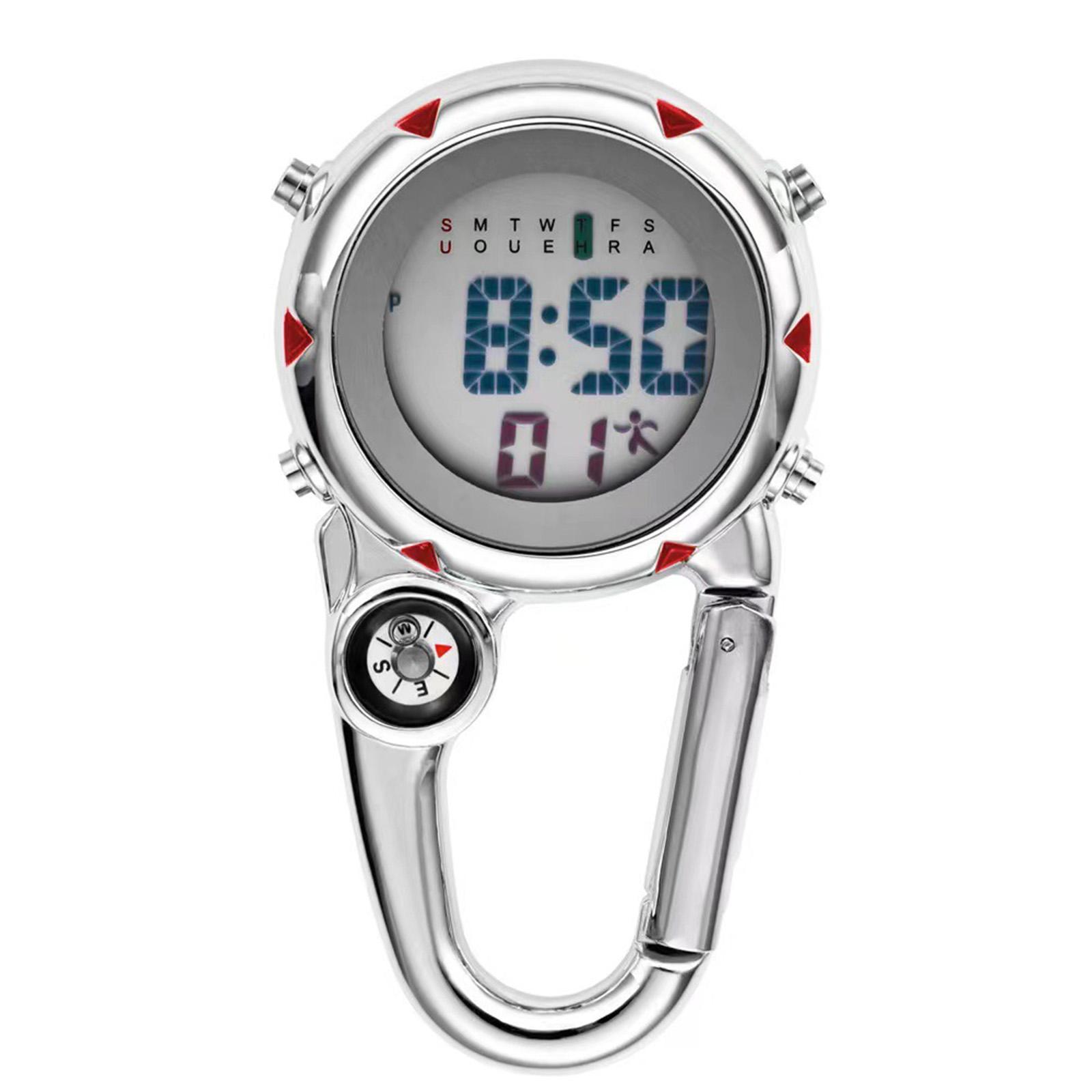 Digital Carabiner Watch Clip Unisex Pocket Watch Luminous for Outdoor Sports