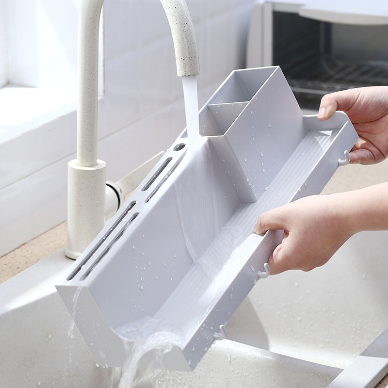 Kệ đa năng có lỗ thoát nước đựng đũa muỗng dao gia vị đồ dùng nhà bếp dán tường HT075 - Giao Ngẫu Nhiên