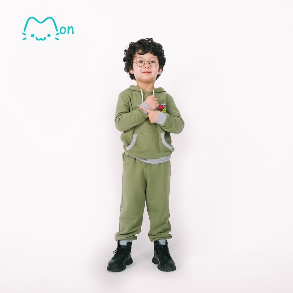 Bộ nỉ hoodie thu đông cho bé trai chất liệu nỉ chân cua cao cấp MonBabies BMNT22W011