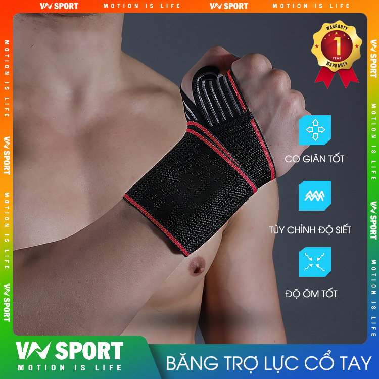 Băng Trợ Lực Cổ Tay VNSPORT - GF066 , Băng Cổ Tay Tập Gym Kết Hợp Các Bộ Môn Thể Thao Trên Cạn, Băng Cuốn Cổ Tay Cao Cấp VNSPORT Rất Êm - Có Độ Co Giãn Đàn Hồi Cao ( 1 Đôi )