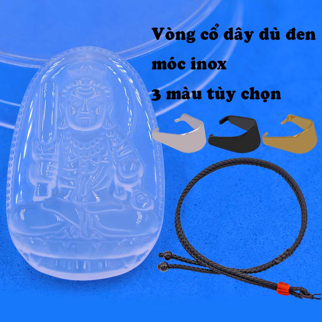 Mặt dây chuyền Phật Bất động minh vương mã não trắng 3.6 cm kèm dây chuyền inox trắng + móc inox trắng, Phật bản mệnh, mặt dây chuyền phong thủy