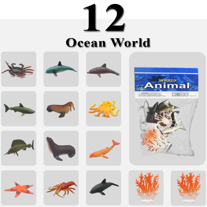 Đồ chơi 12 mô hình Cá Biển sống động Animal World (4-7 cm) cho bé 3 tuổi