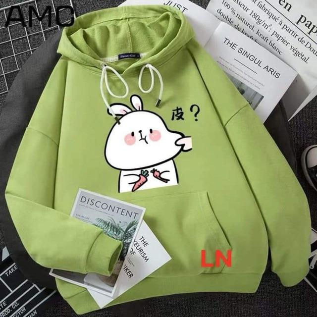 Áo hoodie thỏ trắng bẹo má 5D DA