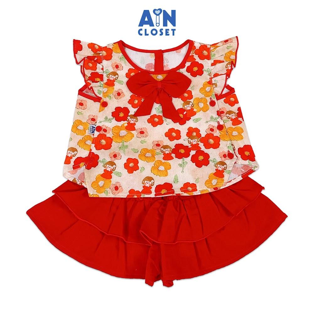Bộ quần áo Ngắn bé gái họa tiết Bé Nơ Đỏ Cotton - AICDBGOIVGHW - AIN Closet