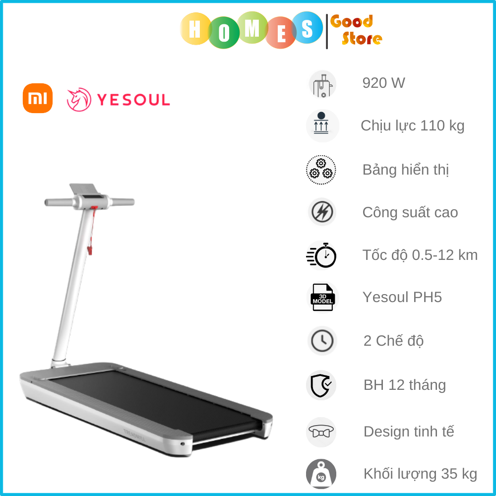 Máy Chạy Bộ Gấp Gọn Yesoul PH5 Thiết Kế Mỏng Nhỏ Gọn Thảm Chạy Đàn Hồi 4 Lớp Công Suất 920 W - Hàng Chính Hãng