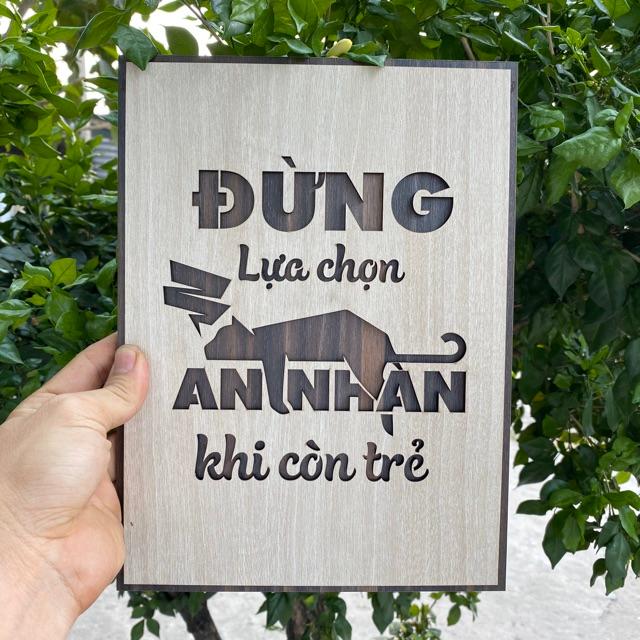 Tranh slogan treo tường tạo động lực học tập bằng gỗ TBIG016: Đừng lựa chọn an nhàn khi còn trẻ