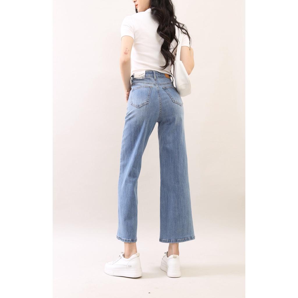 Quần Jean Nữ Ống Rộng cạp cao co giãn cơ bản Trơn Gấu Thường CT JEANS