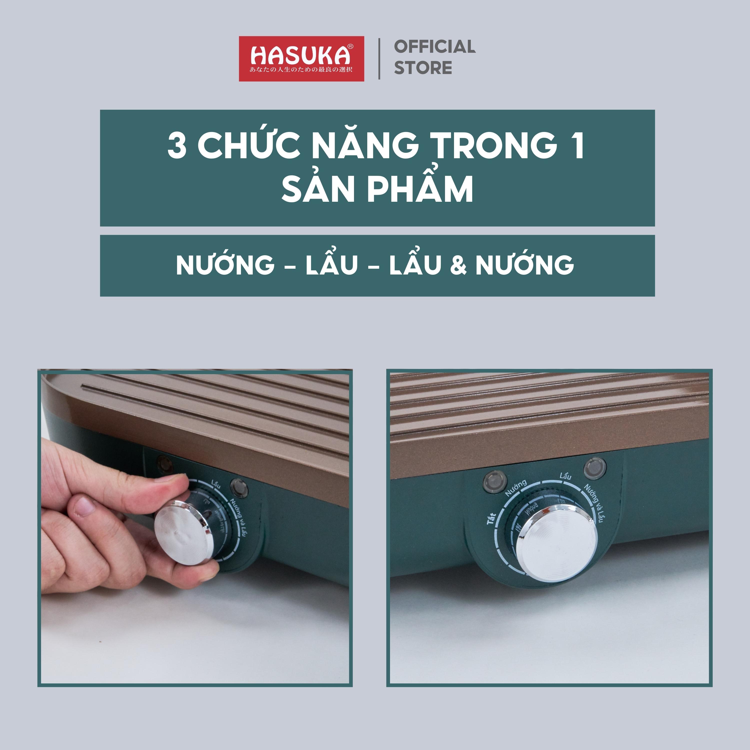 Bếp lẩu nướng đa năng HASUKA HSK-363LN công suất 1700W 2in1 nướng, lẩu đồng thời, lòng nồi chống dính Ceramic an toàn - HÀNG CHÍNH HÃNG