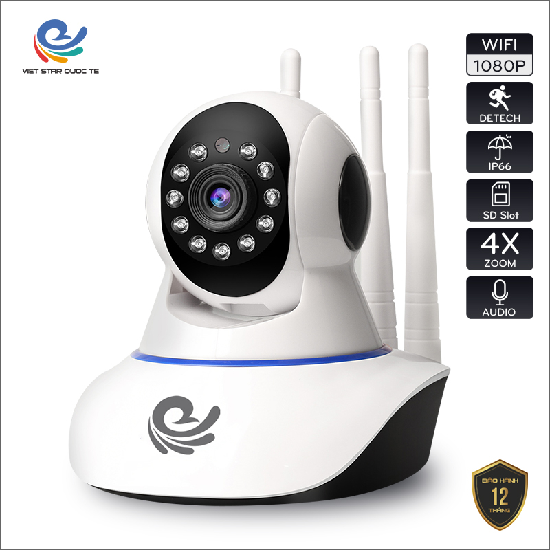 Camera Wifi Trong Nhà 3 Râu Viet Star Quoc Te Model YS-1021, Độ Phân Giải 2.0Mpx, Đàm Thoại 2 Chiều - Hàng Chính Hãng