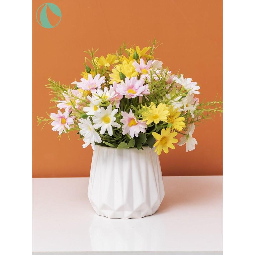 Hoa lụa, Chậu hoa sứ mini cắm sẵn trang trí kệ tủ, để bàn trà nhiều mẫu flower-01