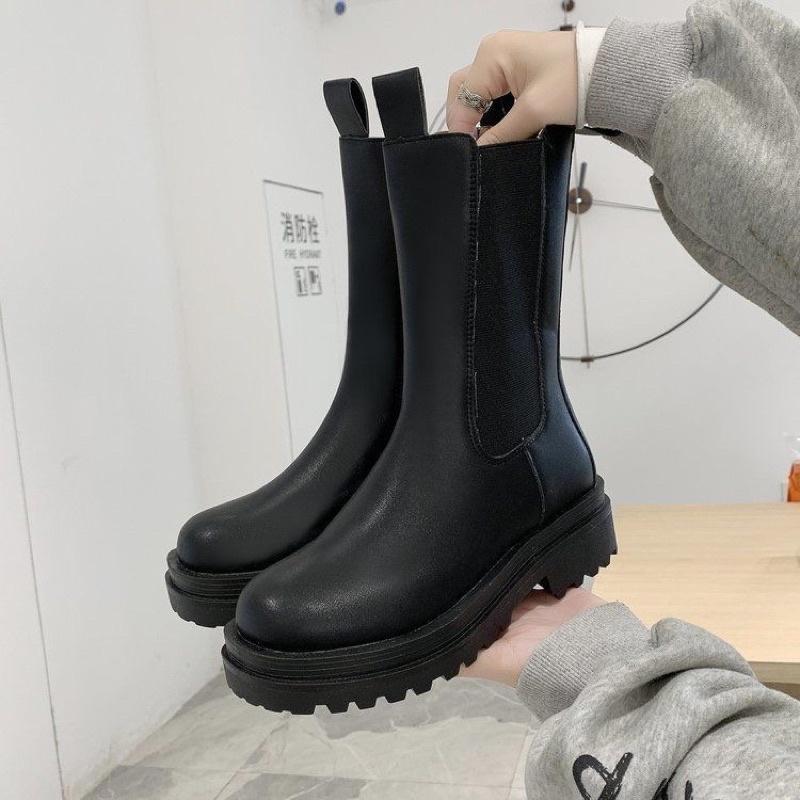 { Ảnh Thật } Giày Bốt, Boots Nữ Cao Cổ Đế Cao Phù Hợp Mọi Phong Cách - Bốt Cao Đến Bắp Chân 22CM Có Bo Chun