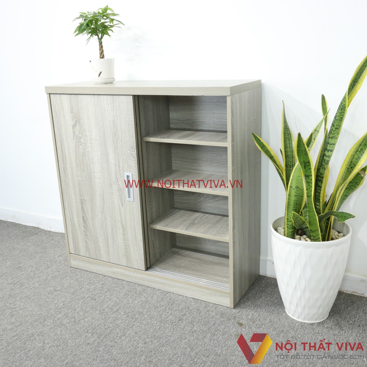 Tủ Giày Dép Gỗ MDF Melamine Cửa Lùa 2 Cánh Màu Xám Vân Gỗ Đẹp