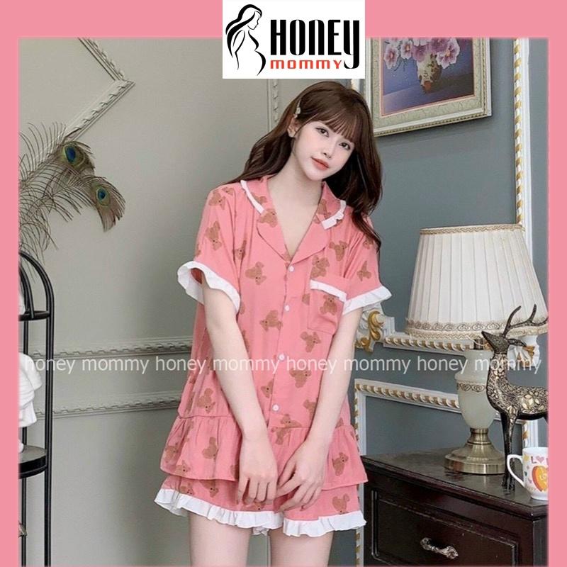 Bộ Pijama Bầu Mùa Hè Họa Tiết Gấu Dễ Thương Xinh Xắn Mặc Ở Nhà Chất Mát HT4659 Honey Mommy