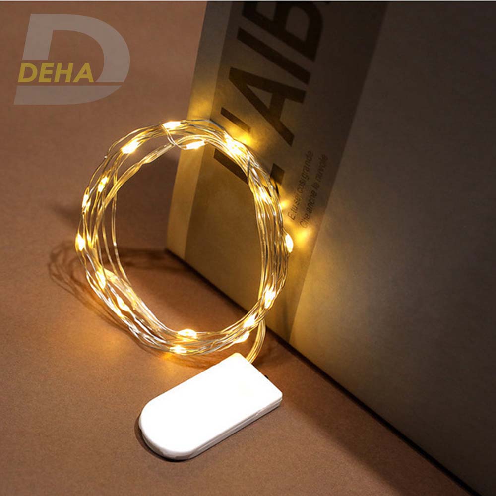 Dây đèn led đom đóm trang trí pin đĩa CR2032 không nháy luôn sáng dây bóng đèn fairy light cao cấp, tinh tế sang trọng decor phòng, du lịch, lều trại công tắc chuyển On/ Off - Chính hãng DEHA