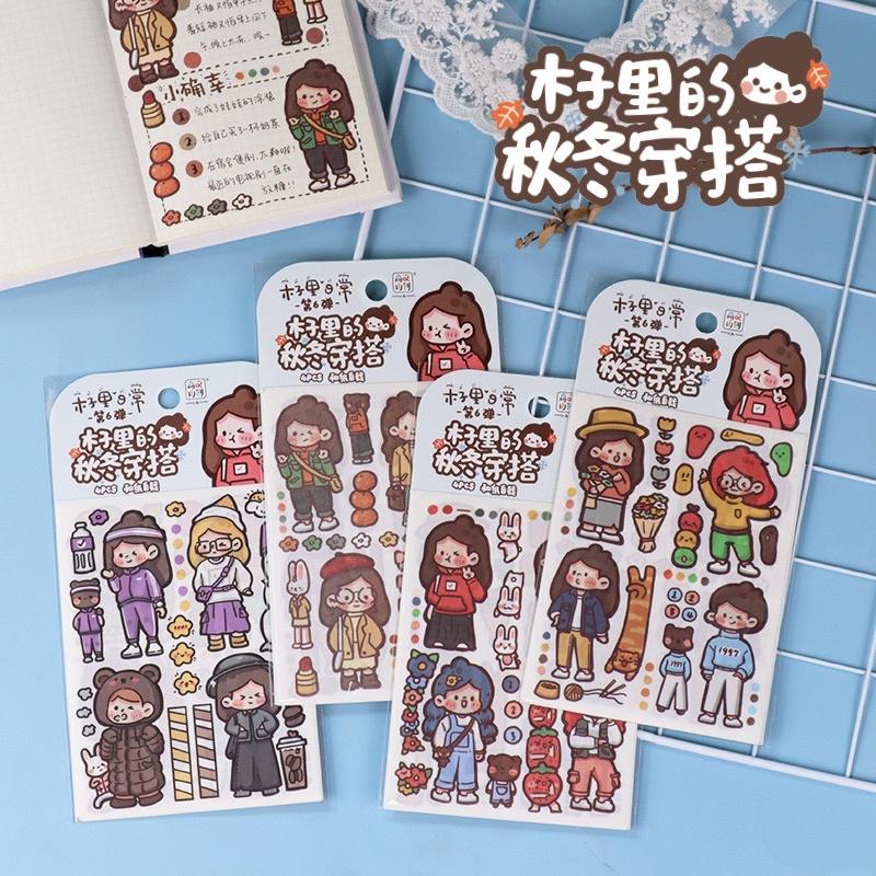 Set 4 tờ stickers dễ thương cuộc sống của BENZILI / trang trí nhật ký / ghi chép / DIY