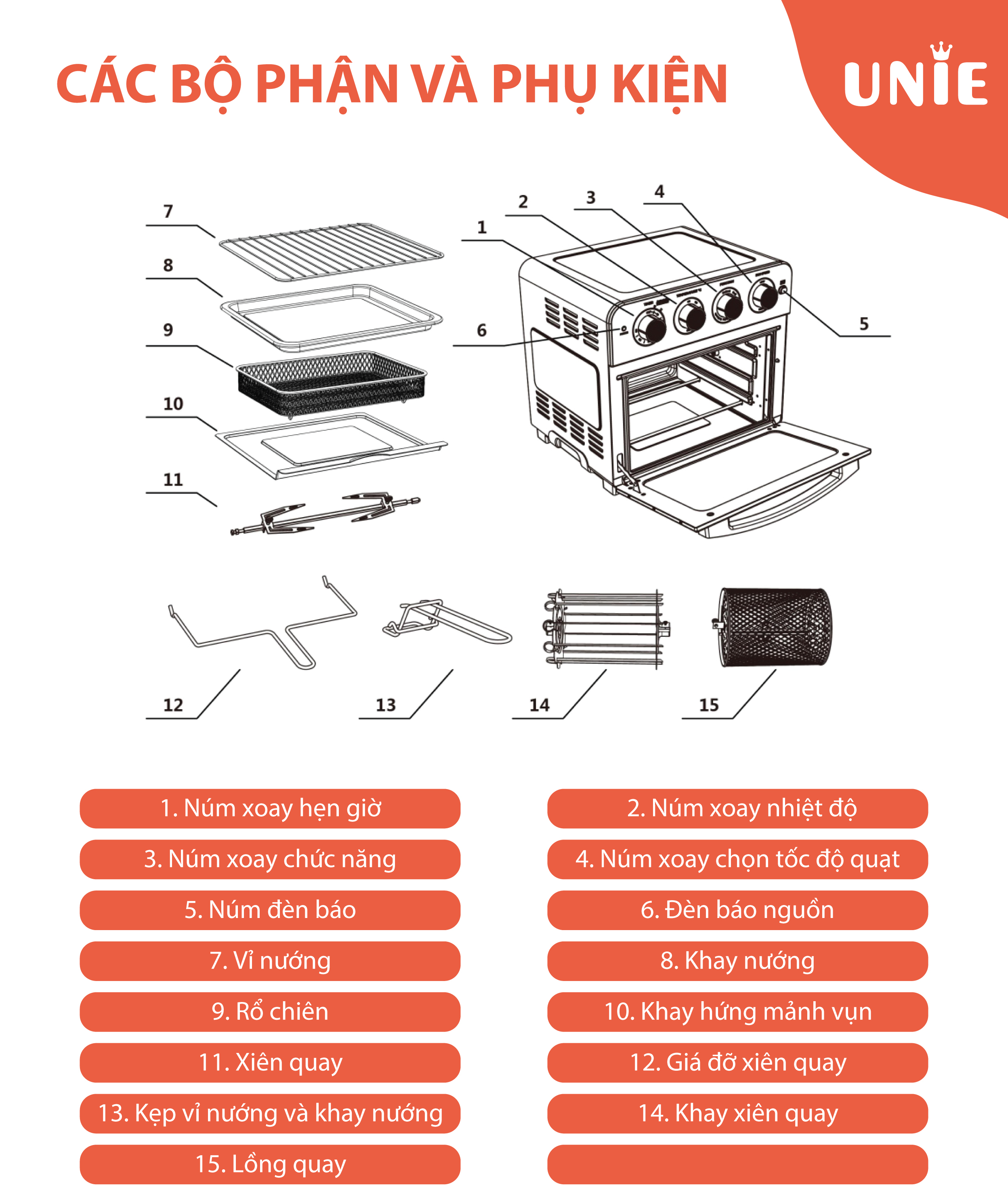 Lò Nướng Kiêm Nồi Chiên Không Dầu Unie Q37 Tiêu Chuẩn Đức Công Suất 1700W Dung Tích 25L- Hàng Chính Hãng