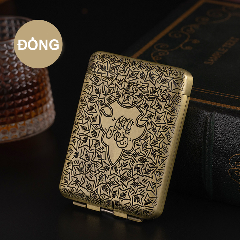 Hộp Đựng Thuốc 16 Điếu Lớn Ngắn Đồng Thau Hoa Văn Cổ