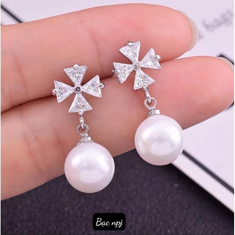 Bông tai gắn trai sang chảnh, trẻ trung hiện đại, Hoa tai nữ Bạc Ta - Bạc npj