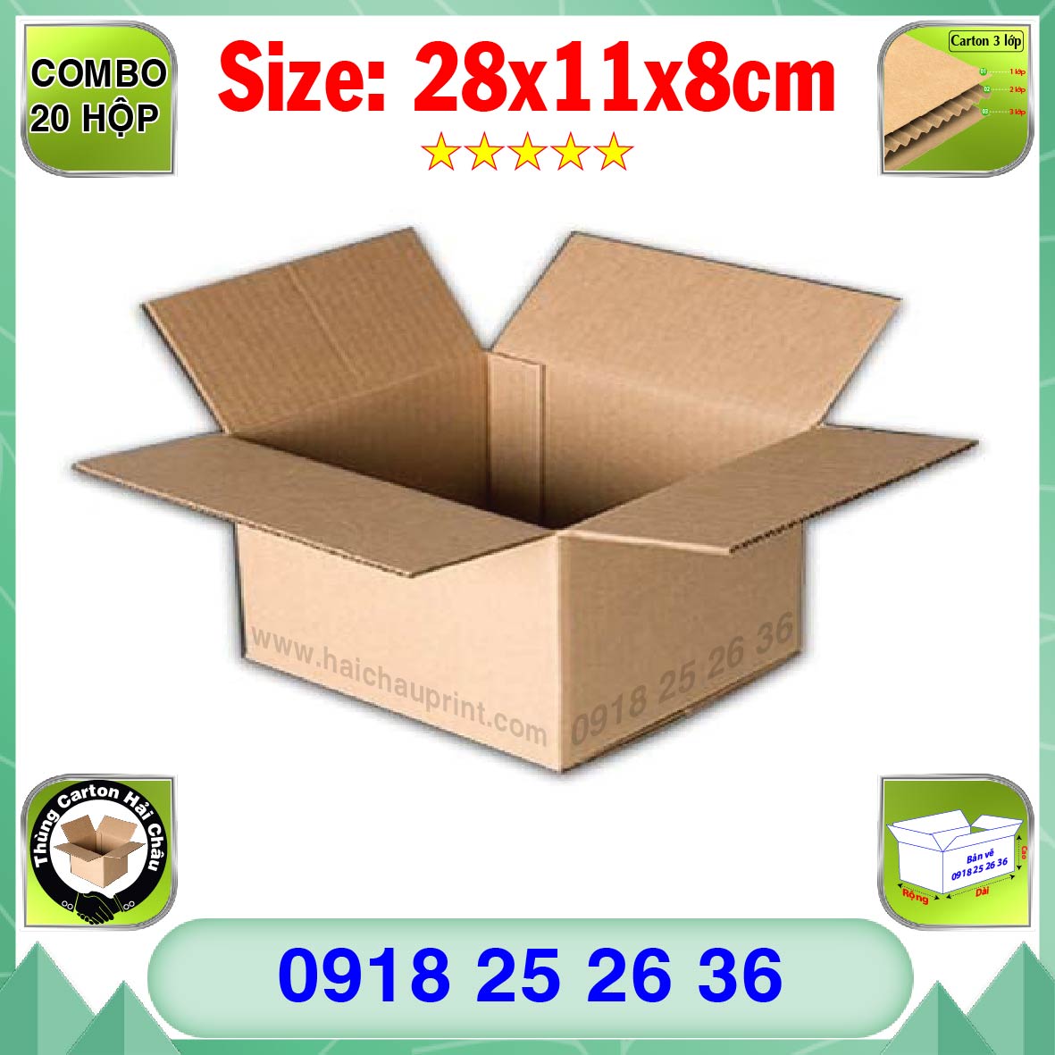 20 Hộp Carton, KT: 28x11x8cm, Hộp carton, Thùng carton, Hộp đóng hàng, Thùng đóng hàng, Hộp carton 3 lớp...