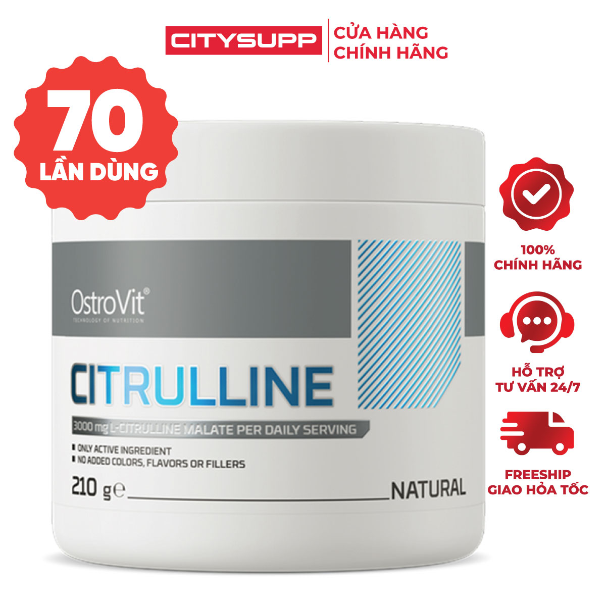 Thực Phẩm Bổ Sung Ostrovit Citrulline Malate 210g (Không vị) | Nhập khẩu Ba Lan