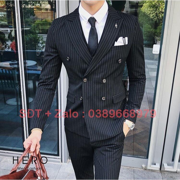 Vest Nam Thanh Niên Kẻ Sọc, Bộ Vest Nam Kẻ Sọc Đen, Suit Nam Kẻ Sọc Đen