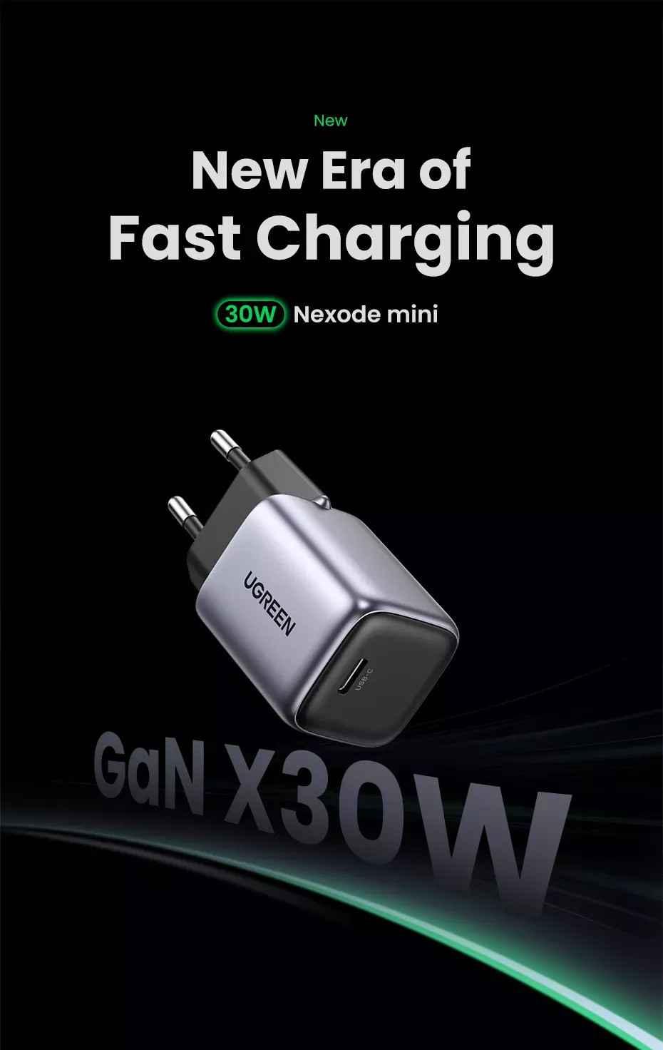Ugreen UG15329CD319TK 30W Bộ sạc nhanh Nexode GaN USB Type-C PD3.0 qc4.0 Màu Trắng chuẩn cắm US - HÀNG CHÍNH HÃNG