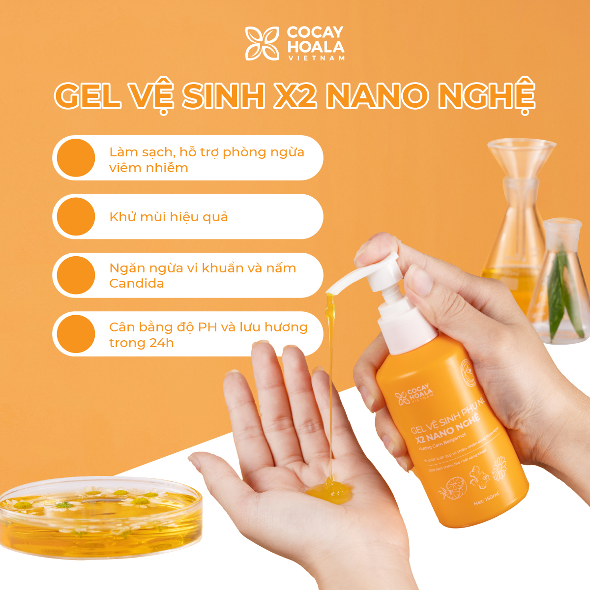 Dung Dịch Vệ Sinh Phụ Nữ Gel x2 Nano Nghệ Hữu Cơ Cỏ Cây Hoa Lá - Giảm Viêm Ngứa, Khử Mùi, An Toàn Cho Mẹ Bầu - 150ml