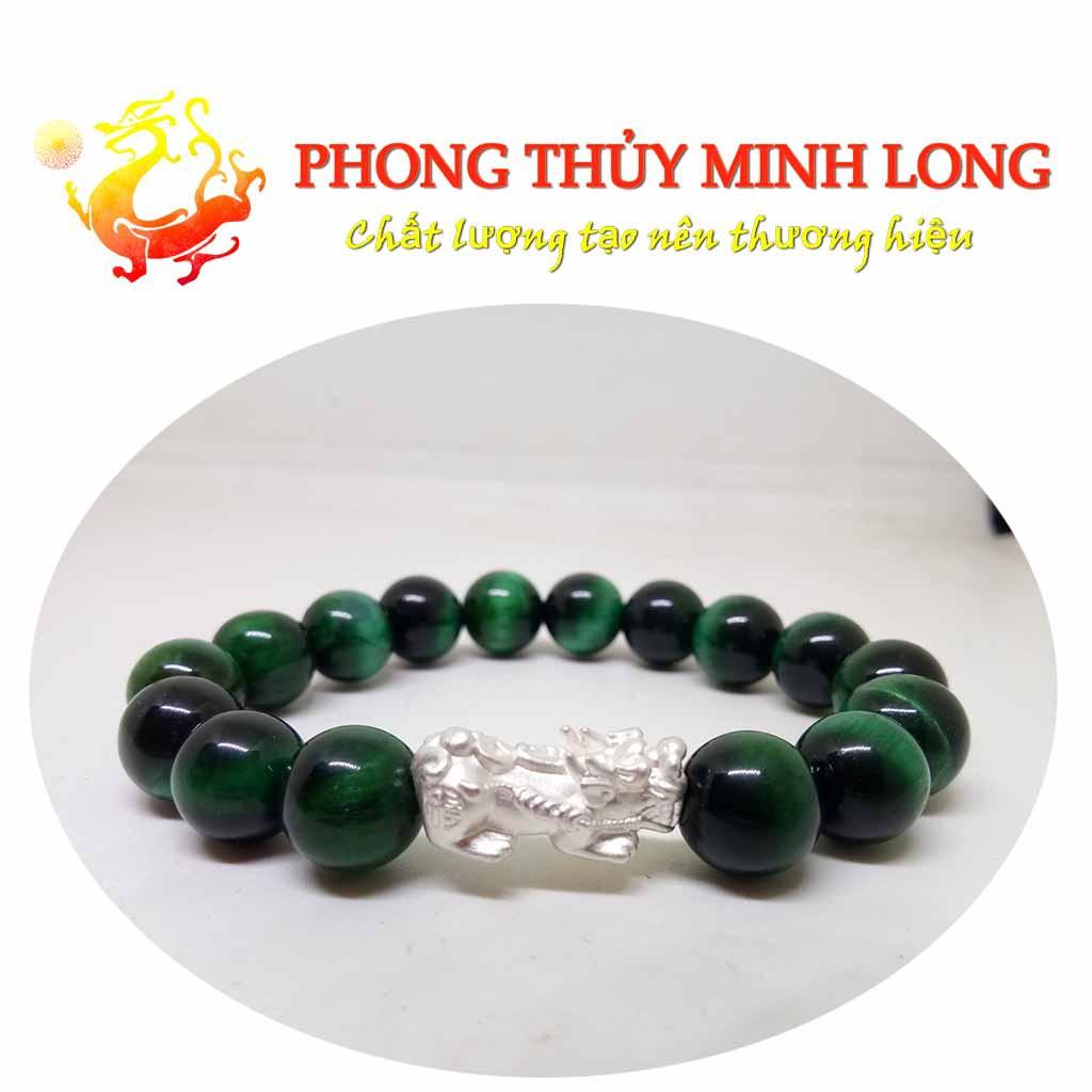 Vòng tay đá Mắt Hổ Xanh Lá 5A mix Tỳ Hưu Bạc hợp mệnh Mộc và Hỏa