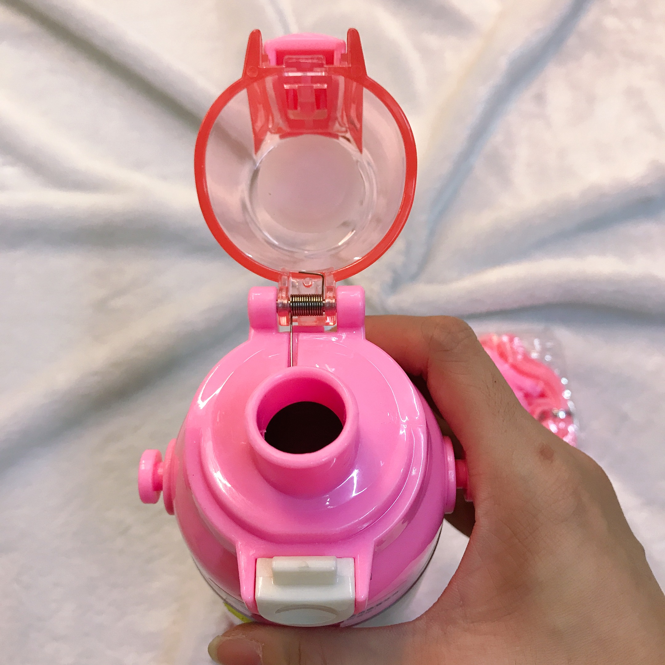 Bình nước giữ nhiệt hình mèo Kitty trái tim caro màu trắng hồng cho trẻ em, bé gái -  - KT3655TR