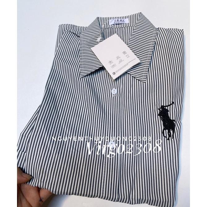 Áo sơmi kẻ sọc thêu logo xinh xắn