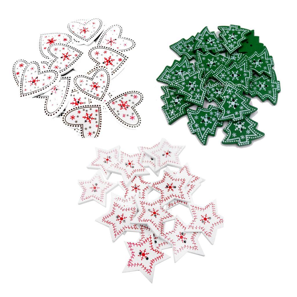 25 Pieces Wood Snowflake Christmas Buttons Embellishment 35x33mm Love Heart
