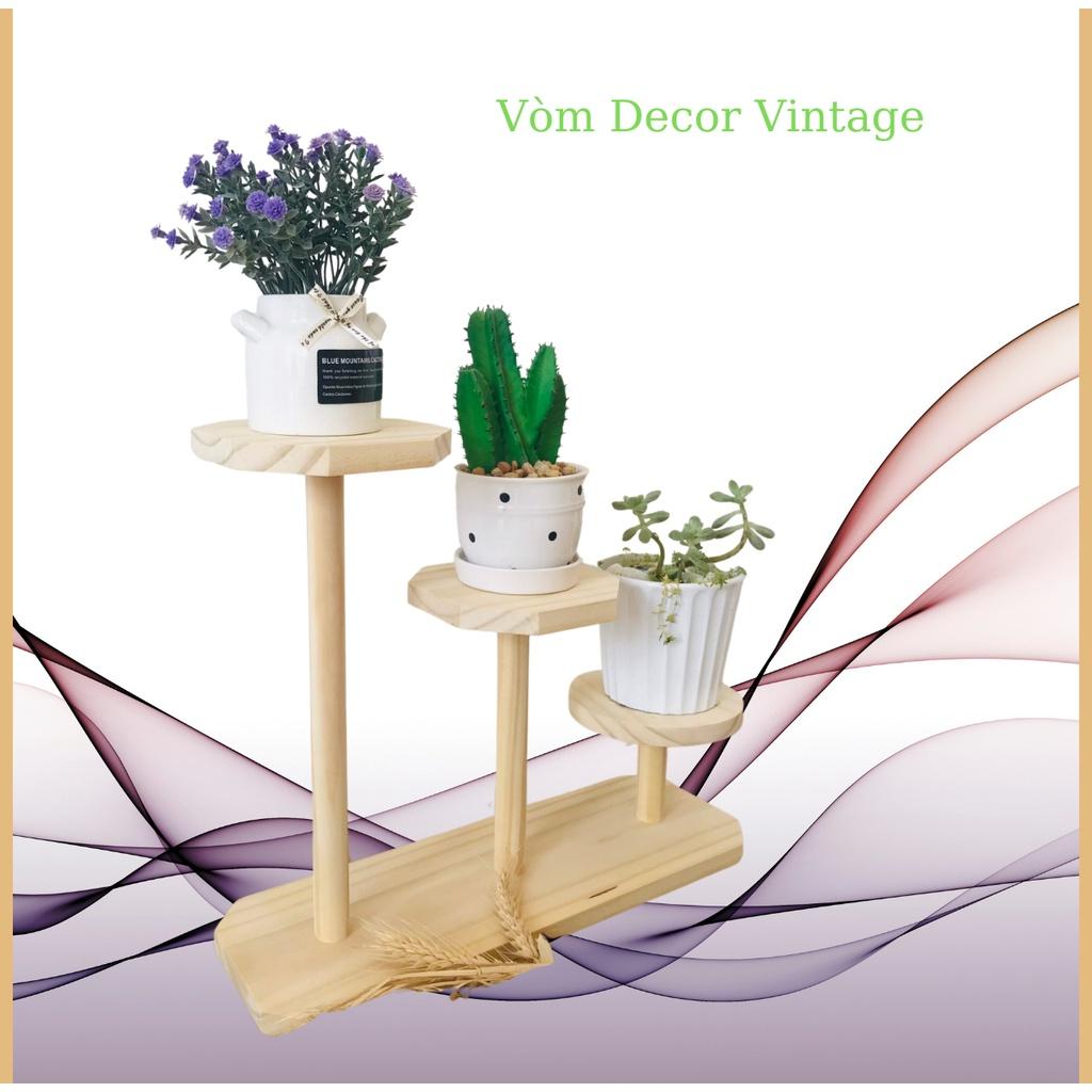 Kệ gỗ 3 tầng decor cây cảnh, chậu hoa bàn học bàn làm việc KG005