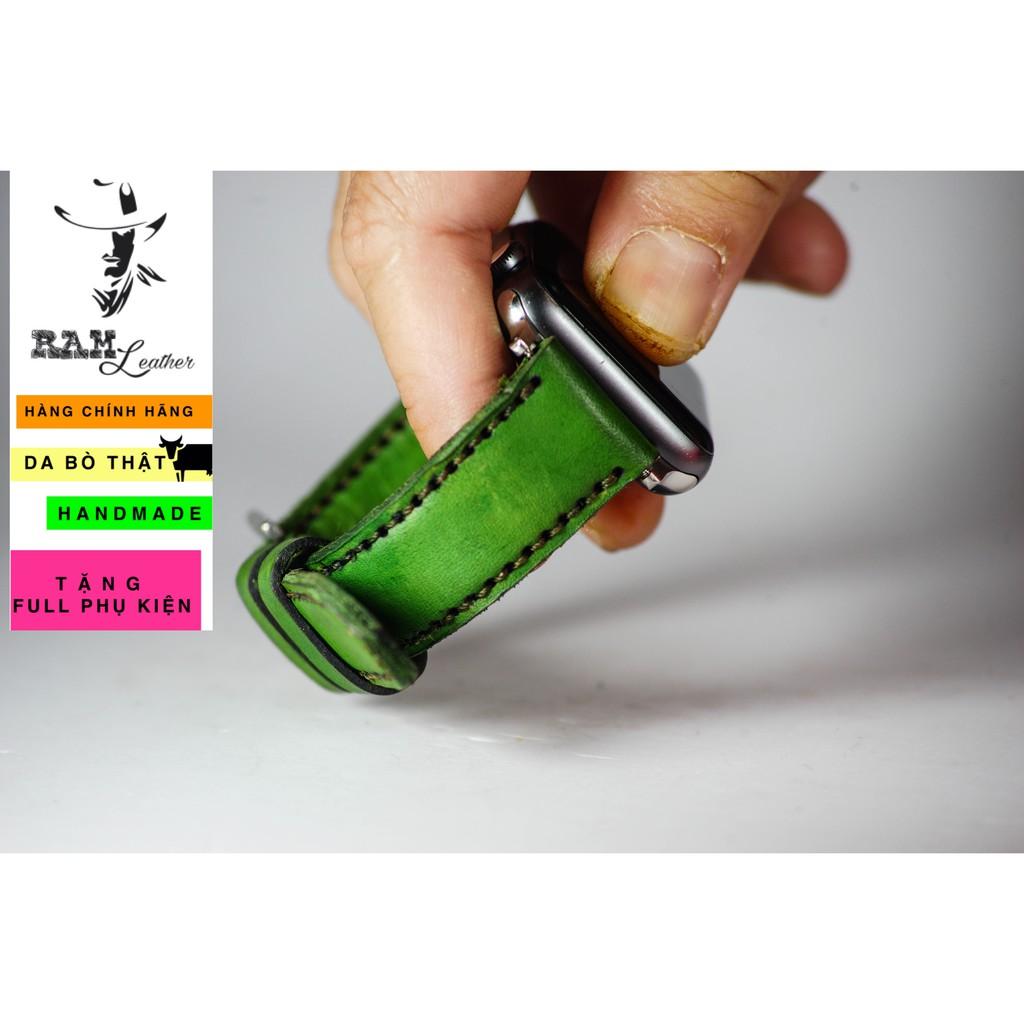 Dây đồng hồ da bò vegtan xanh lá handmade - RAM classic 1973 - da bò thật