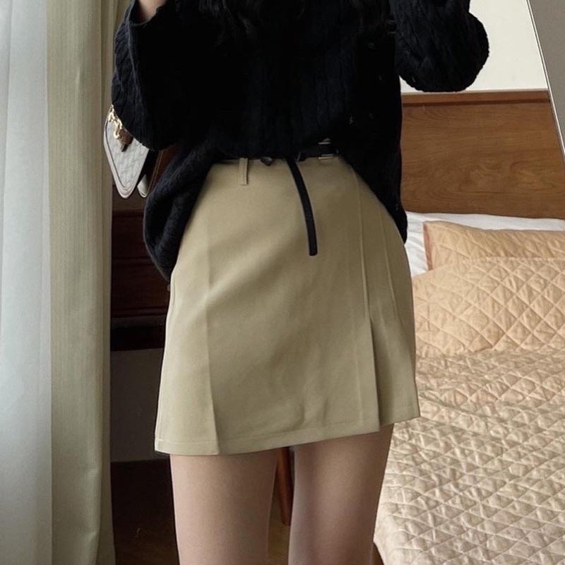 Chân váy xếp ly lệch bên tôn dáng kèm đai