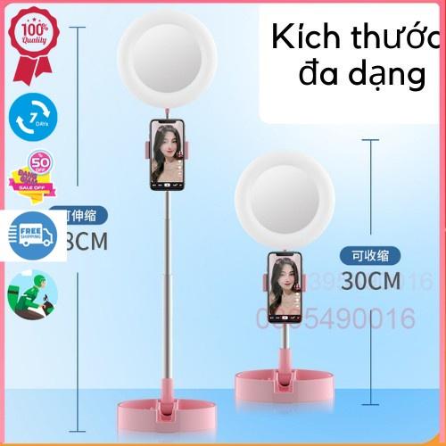 Đèn livestream để bàn 30 58 cm kẹp điện thoại có đèn hỗ trợ 3 chế độ sáng, quay tiktok, bán hàng, kèm gương trang điểm