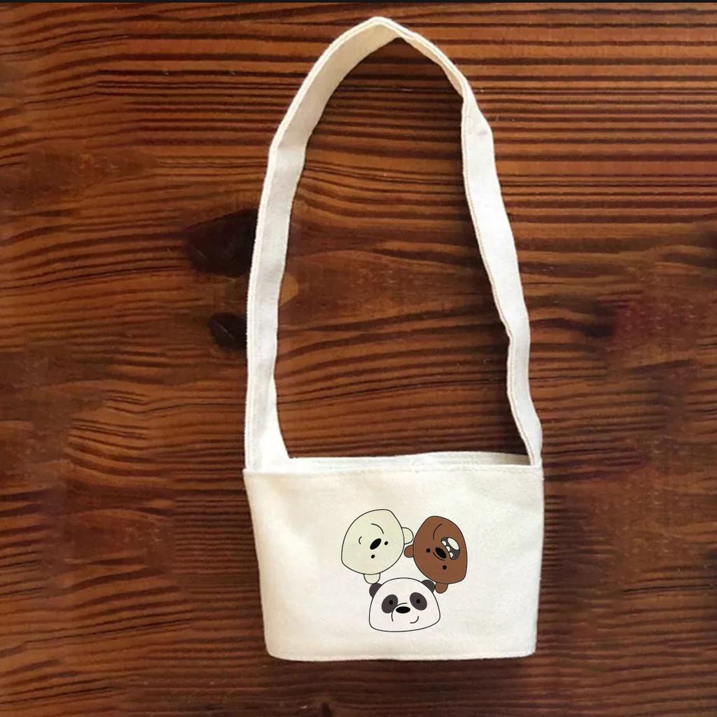 Túi treo ly cốc (cup holder) canvas in hình We Bare Bears Tiệm Nhà Pony PZ05 (nhiều size)