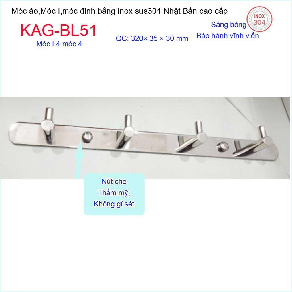 Móc treo đồ phòng tắm, Phụ kiện phòng tắm cao cấp Kace, Móc I4 treo đồ inox 304 Nhật Bản KAG-BL51