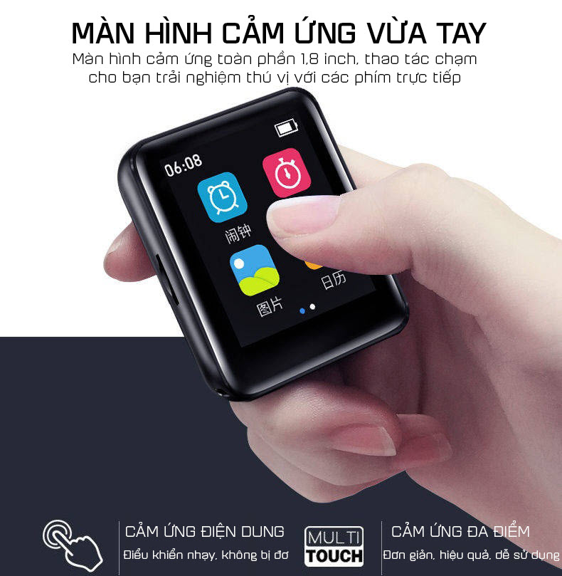 Máy Nghe Nhạc MP3 Ruizu M4 Bộ Nhớ Trong 16Gb - Màn Hình Cảm Ứng 1.8 Inch - Kết Nối Bluetooth 4.0 - Hàng Chính Hãng