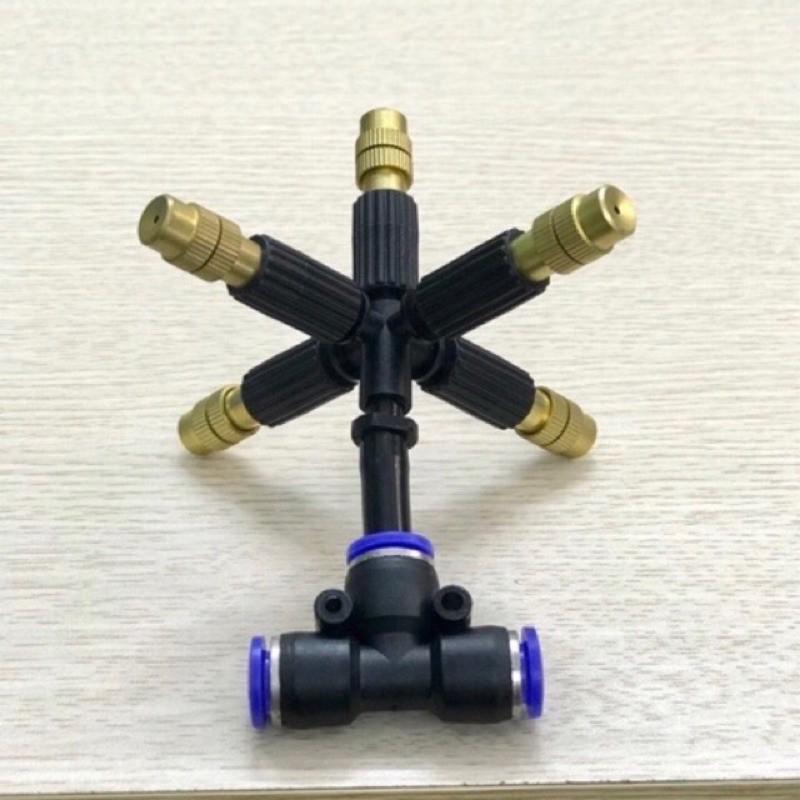 Bộ Béc Phun Sương 5 tia đồng chân nối Tê ống 8mm