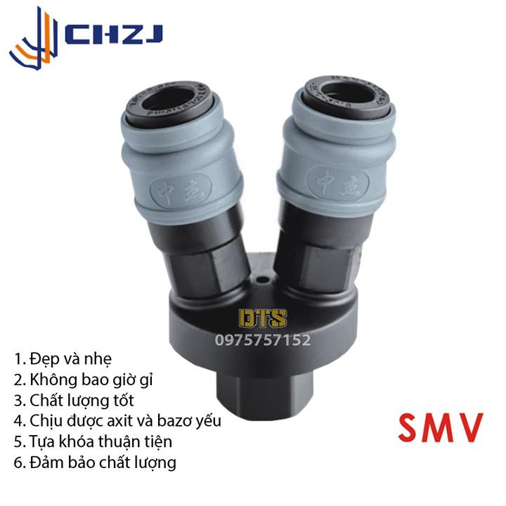 Bộ đầu chia hơi, chia khí nén 2 chạc CHZJ SMV, khớp nối nhanh tự động khóa bằng nhựa thép đặc chủng chống va đập