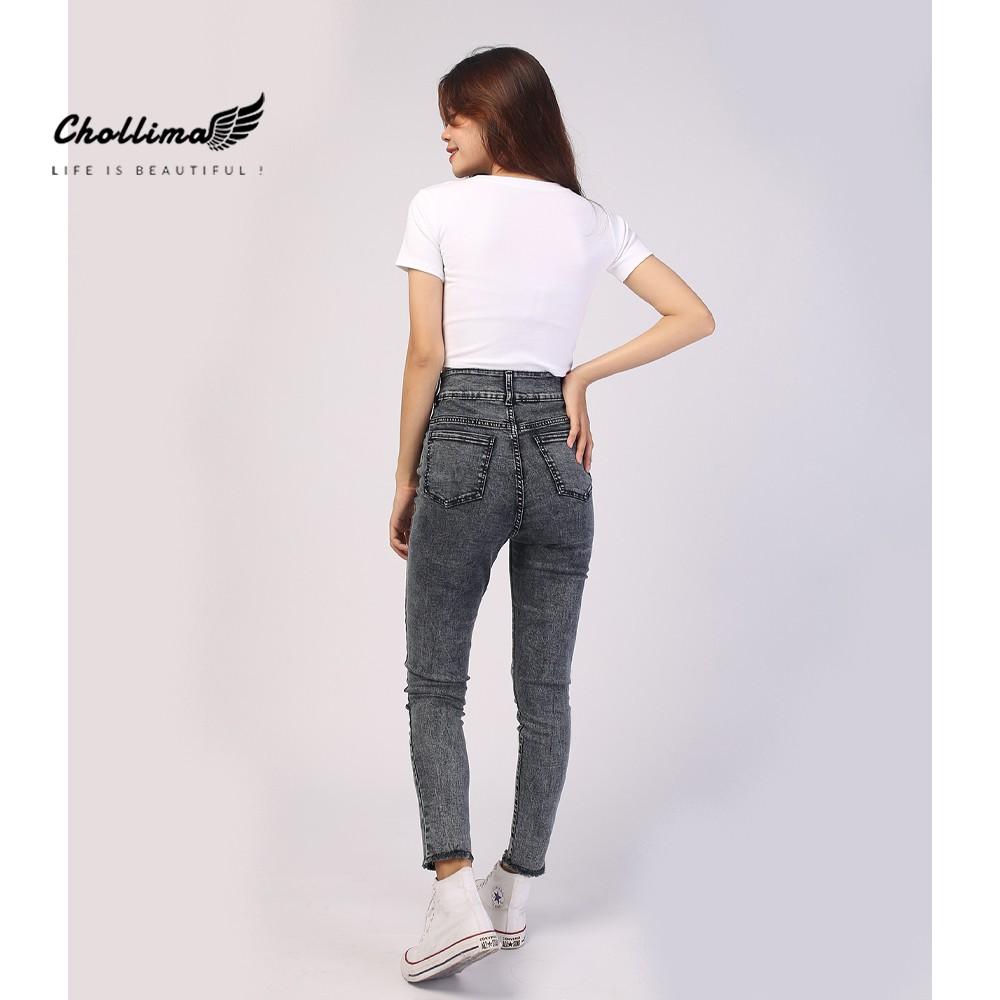 Quần dài jeans nữ co giãn Chollima cạp siêu cao khoét 2 túi màu xám QD006 – quần bò nữ