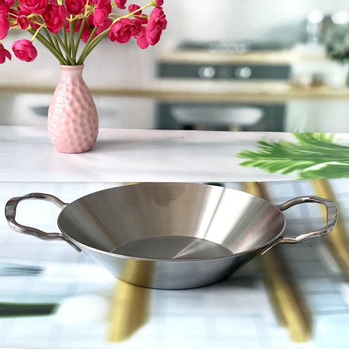 Chảo inox liền khối 20 -24 cm dùng được tất cả các loại bếp
